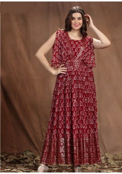 Red  Viscose Designer Gown